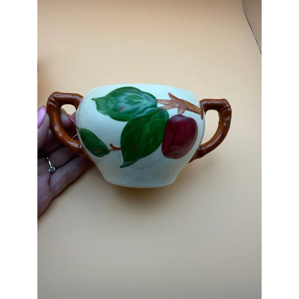 Franciscan Apple Creamer and Sugar Bowl Set Vintage Hand Painted Earthenware